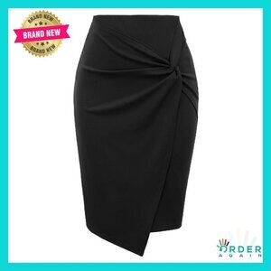Work Pencil Skirt Elastic High Waist Wrap Front Bodycon Tummy Control